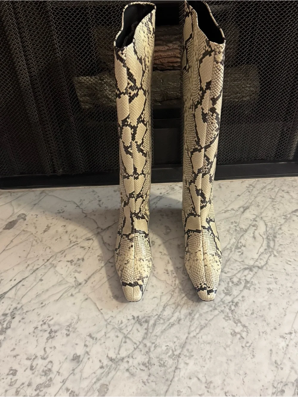 New Staud Wally White Snake Knee High Western Boots Size EU 39.5 US 9.5 $595
